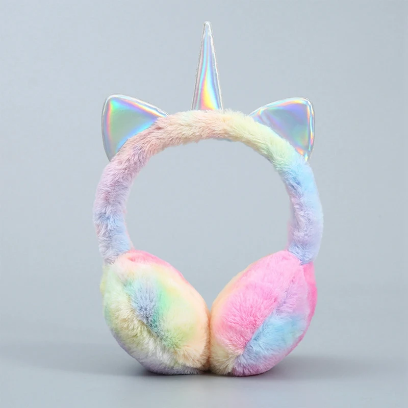 Children Hat Winter Warmer Unicorn Plush Earflap Earmuffs Cat Ears Caps Headband Tie-dye Fur