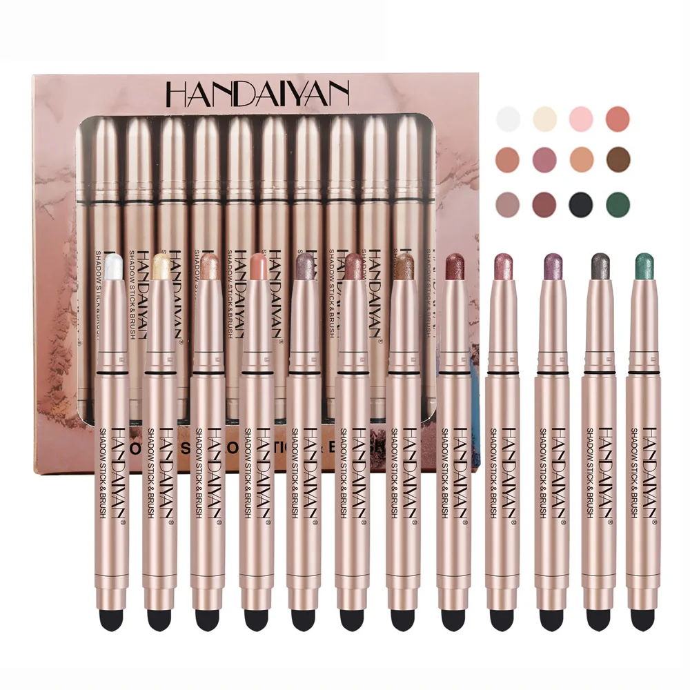 진주 실크웜 펜슬 아이 섀도우 스틱 쉬머 매트 아이 섀도우 화장품 섀도우 아이라이너 하이라이터 쉬머 안료 12 개 