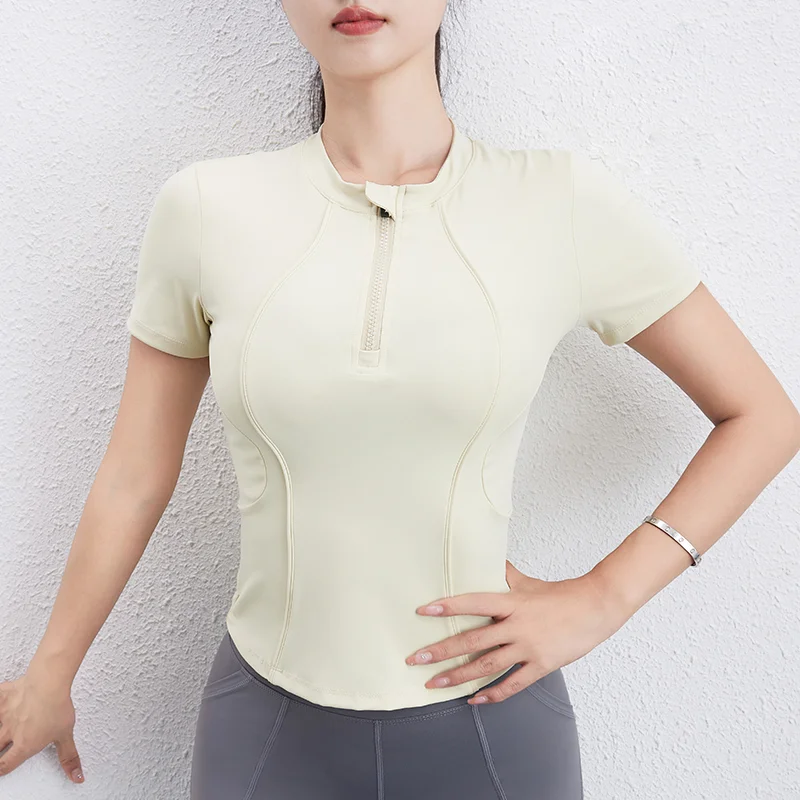 High Elastic Slimming Yoga Sports Top Women Tight Fitness Clothes Half Zipper Running Long Sleeves