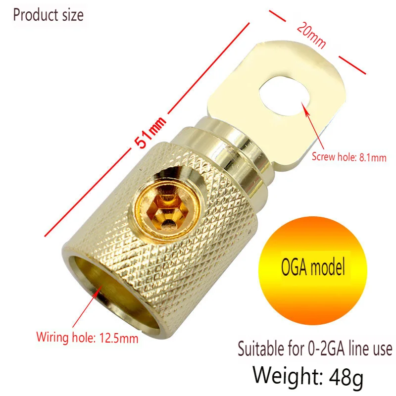 1pc 자동차 오디오 수정 와이어 전원 공급 장치 O 형 터미널 블록 순수 구리 금도금 커넥터 자동차 오디오 앰프 입력 감속기