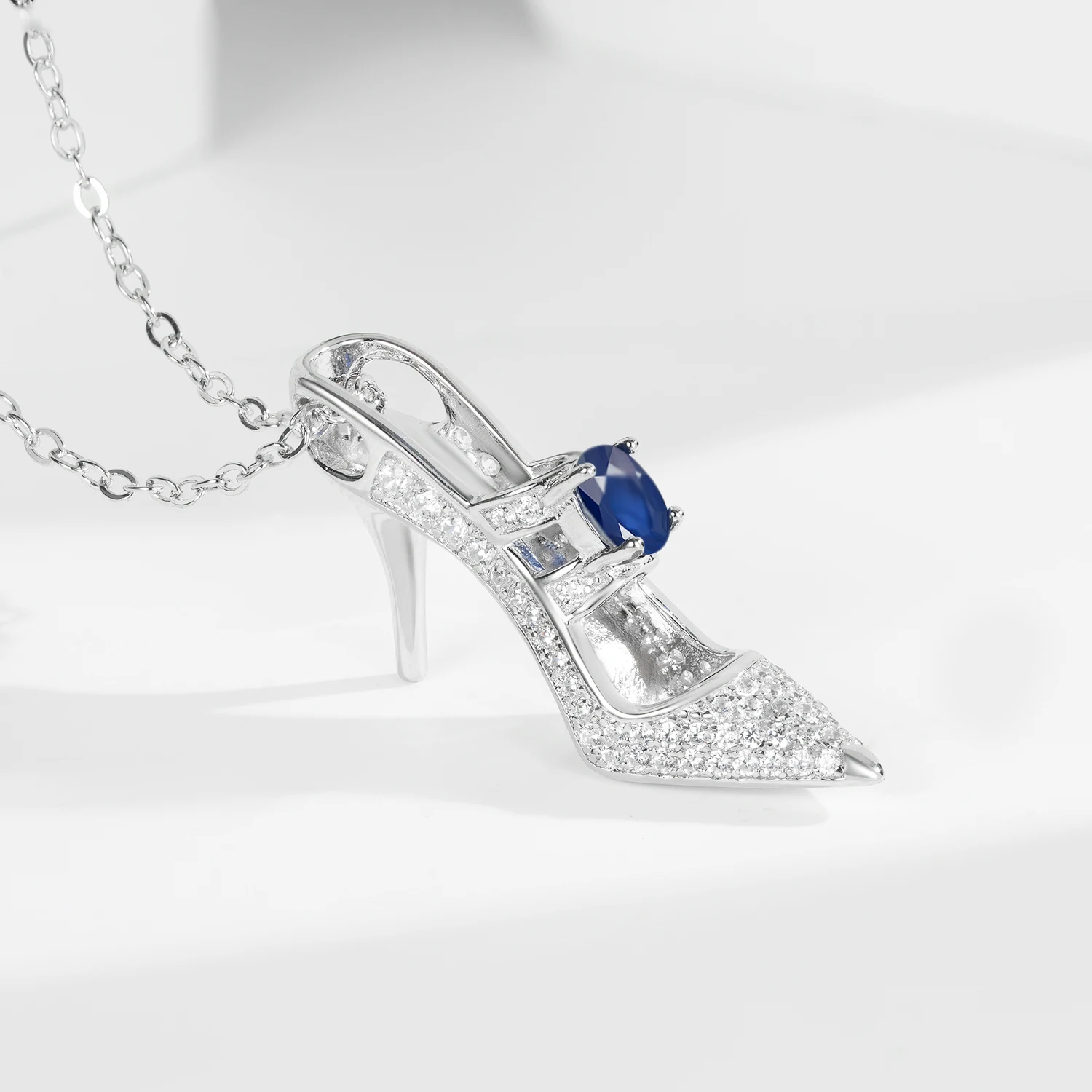 S430b91986279437bb48a9d4e55fa4964s 925 Sterling Silver High Heel Shoe Pendant Necklaces For Women Natural Sapphire CZ Jewelry Clavicle Chain Party Jewel Mallzona