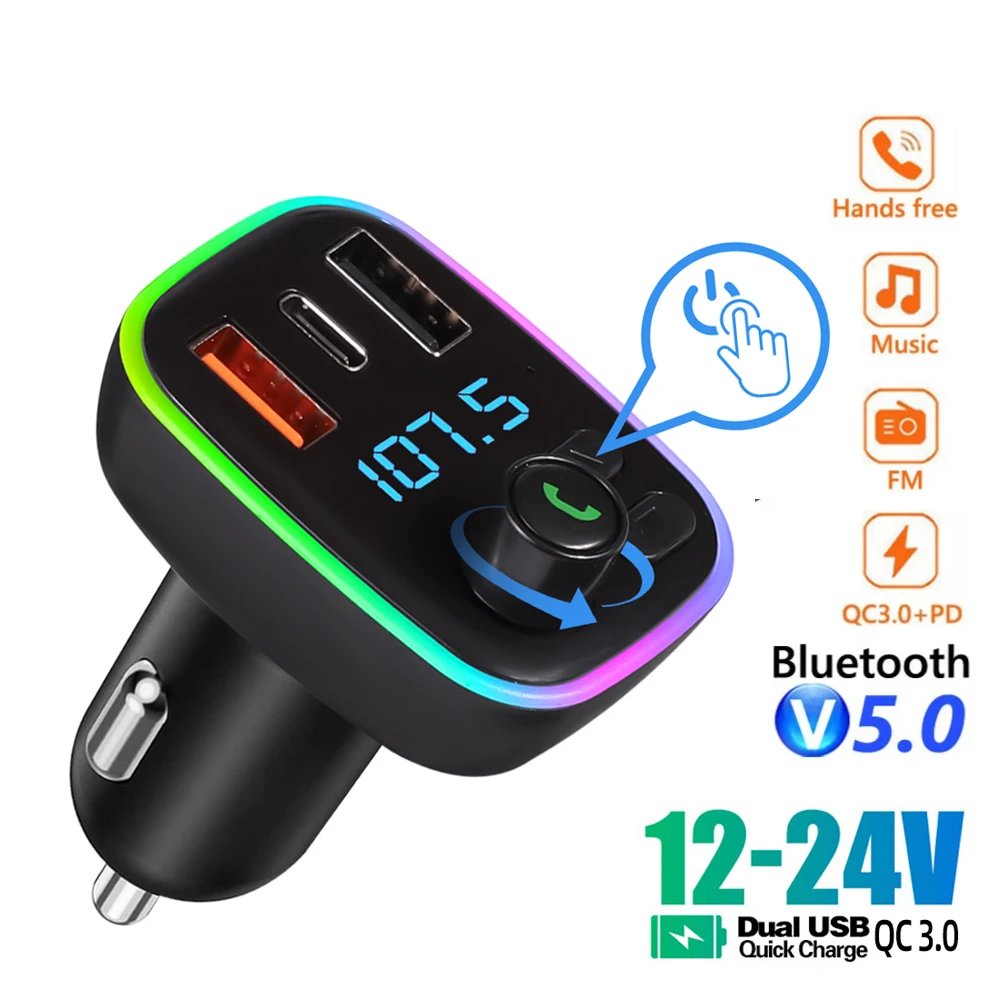 Car Bluetooth 5.0 Charger Fm Transmitter Pd 18w Typec Dual Usb 4.2a