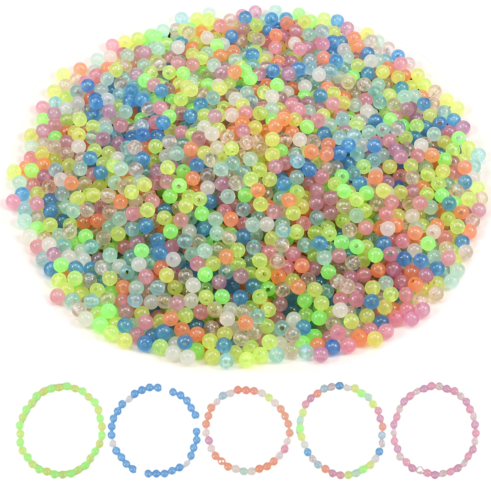 

4545Pcs Glow in the Dark Beads with Hole 6mm Illuminated Acrylic Round Beads 12 Colors Acrylic Loose Beads DIY Bracelets