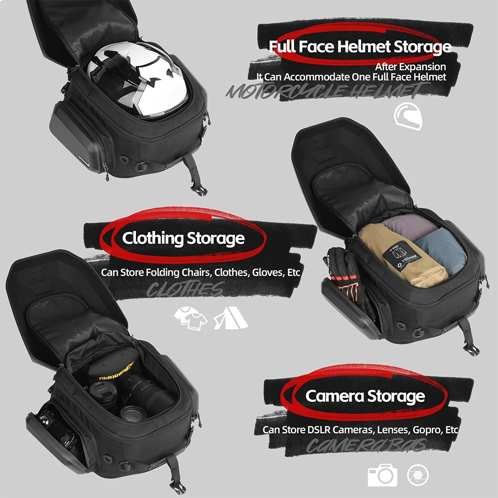 Rhinowalk Motorcycle Tail Bag 23L-35L Expandable Hardshell Motor