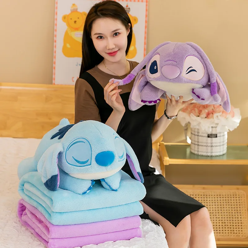 Disney Stitch Series Plush Throw Pillow Blanket 2-in 1 Sofa Back Cushion Car Office Children Nap Air-conditioned Causal Blanket 3