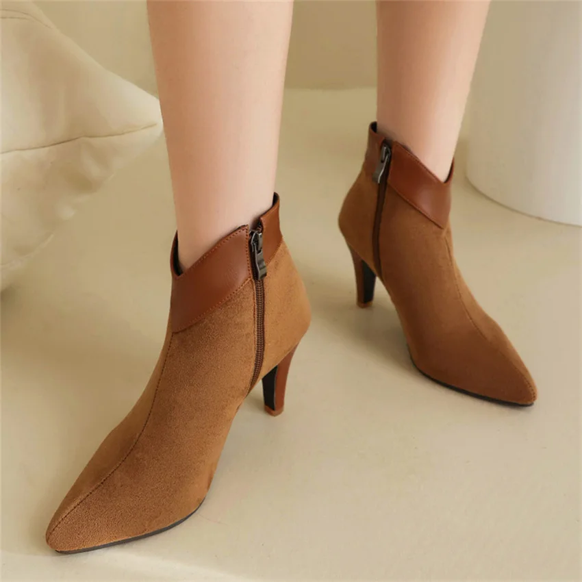 

High Heel Women Boots 2023 Winter Sexy Stiletto Women Shoes Large Size Fashion Pointy Toe Suede Ankle Boots Dropshopping