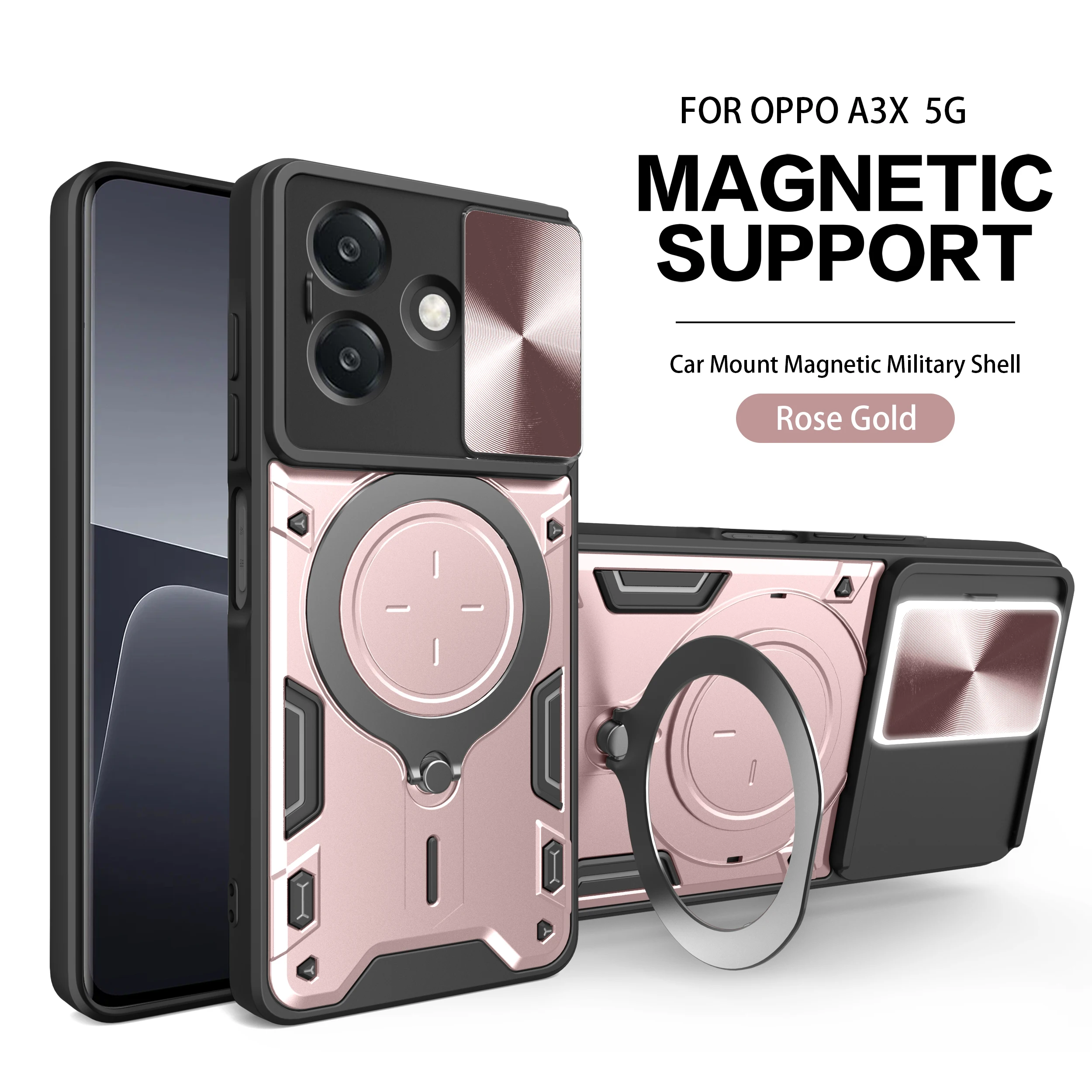 Heavy Duty Rugged Armor Magnetic Case with Slide Camera Protection Cover