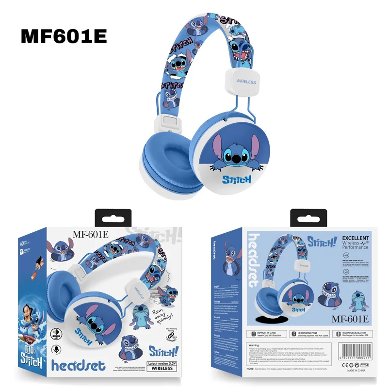 New Disney Spider Man Stitch Wireless Earphones Bluetooth Surround Sound Stereo Foldable Earphones Laptop