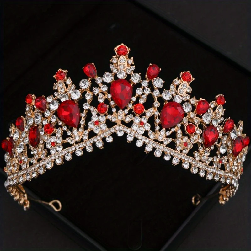 Barock Vintage Roter Kristall Strass Tiaras Und Kronen Königin Prinzessin Diademe Hochzeit Haarschmuck Frauen Schmuck – Detail 5