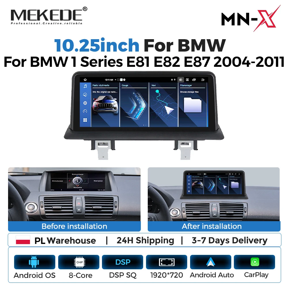 MEKEDE Pantalla táctil de 10,25 pulgadas para BMW Serie 1 E81 E82 E87 2004-2011, 8 núcleos, Android 15, estéreo, CarPlay inalámbrico, Android Auto, DSP1920*720, unidad principal de navegación GPS, 4G LTE, WIFI, BT, reproductor multimedia de 128GB 1