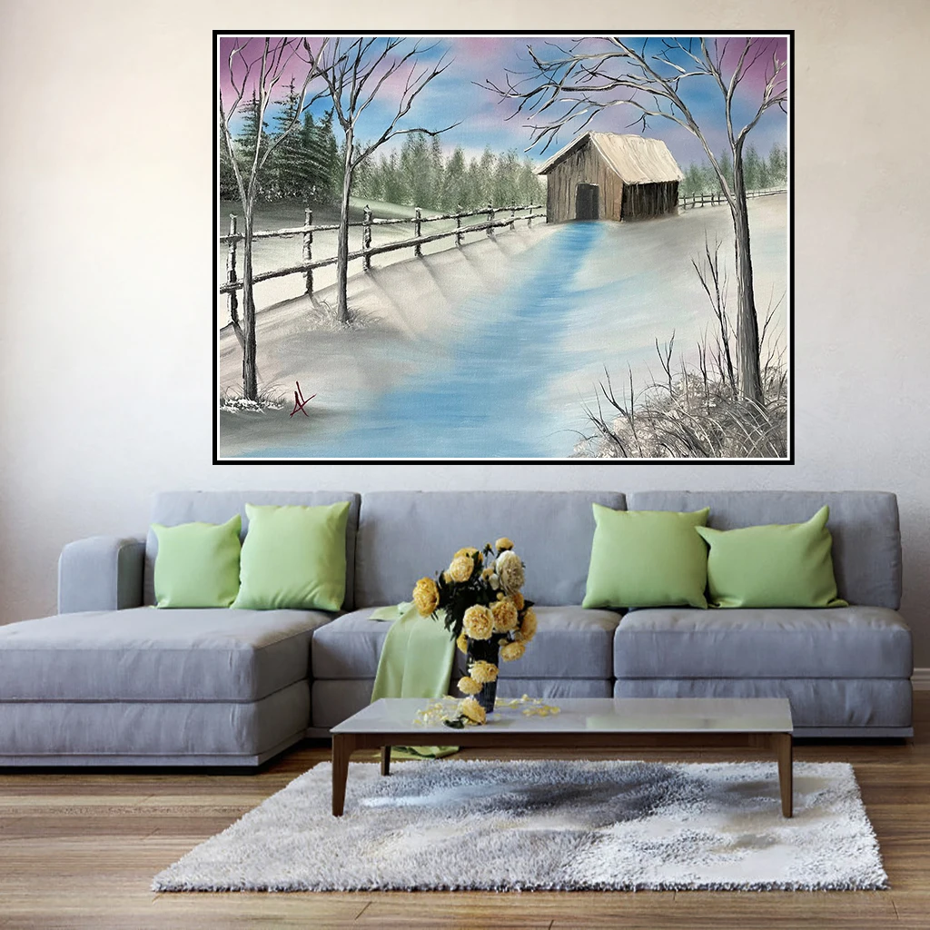 Winter Snow Ice Road Weed Dead Tree Hut Landscape Wall Art Poster E Stampe Immagini Dipinti Su Tela Decorazione Decorazioni Per La Casa