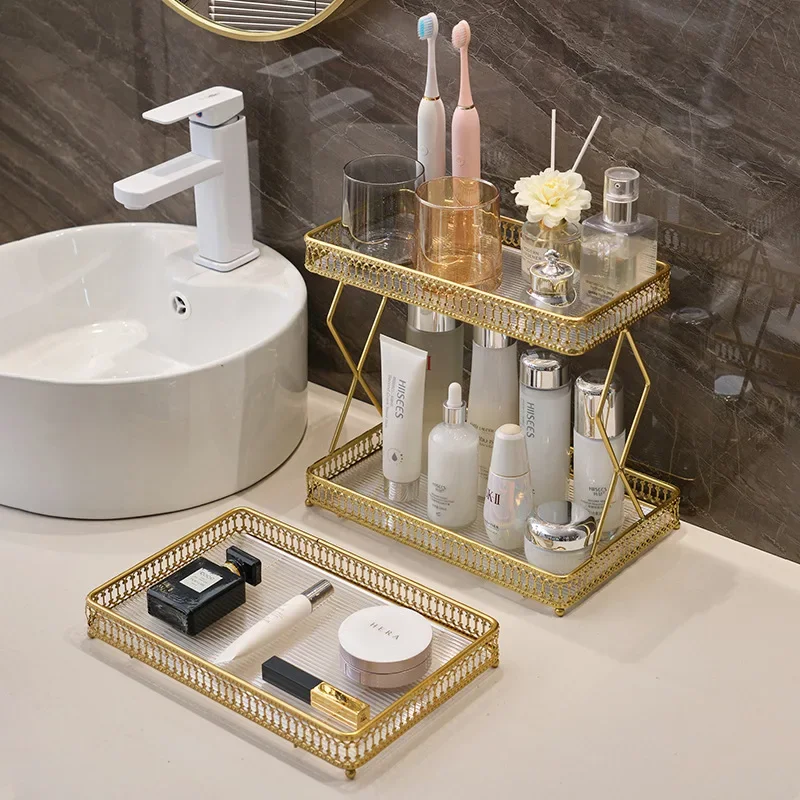 

Nordic iron creative punch-free double-layer bathroom sink desktop cosmetics storage decorative storage shelf