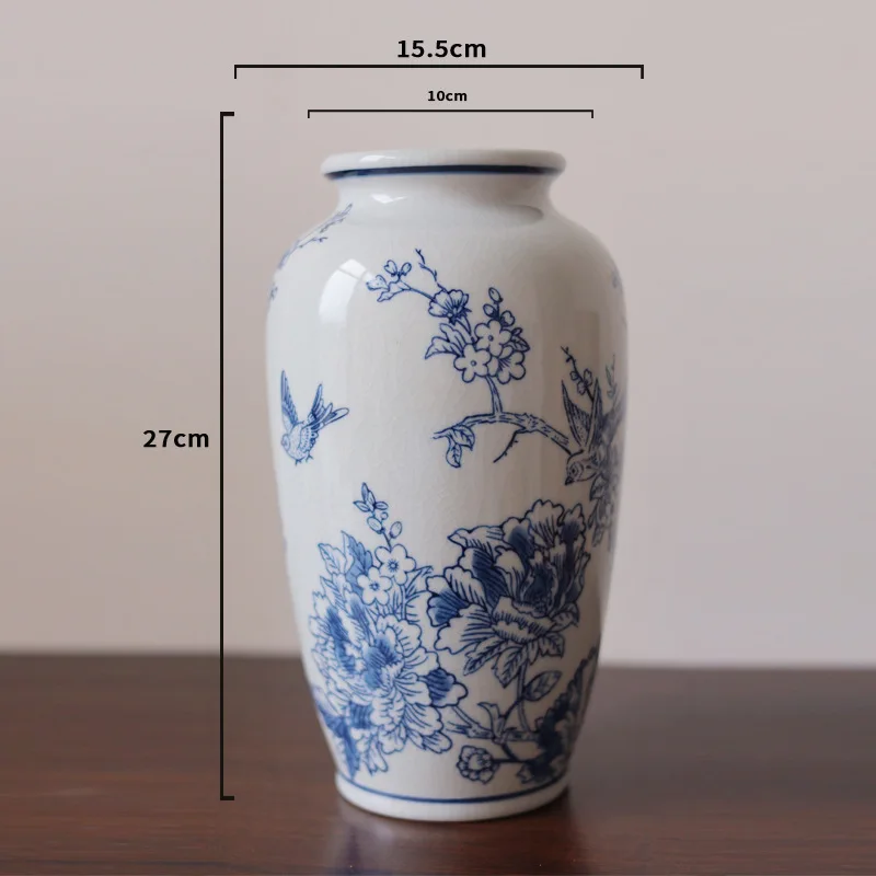 Blue and white porcelain vase Jingdezhen vase ceramic high-end ice crack hydroponic home flower vase set 4