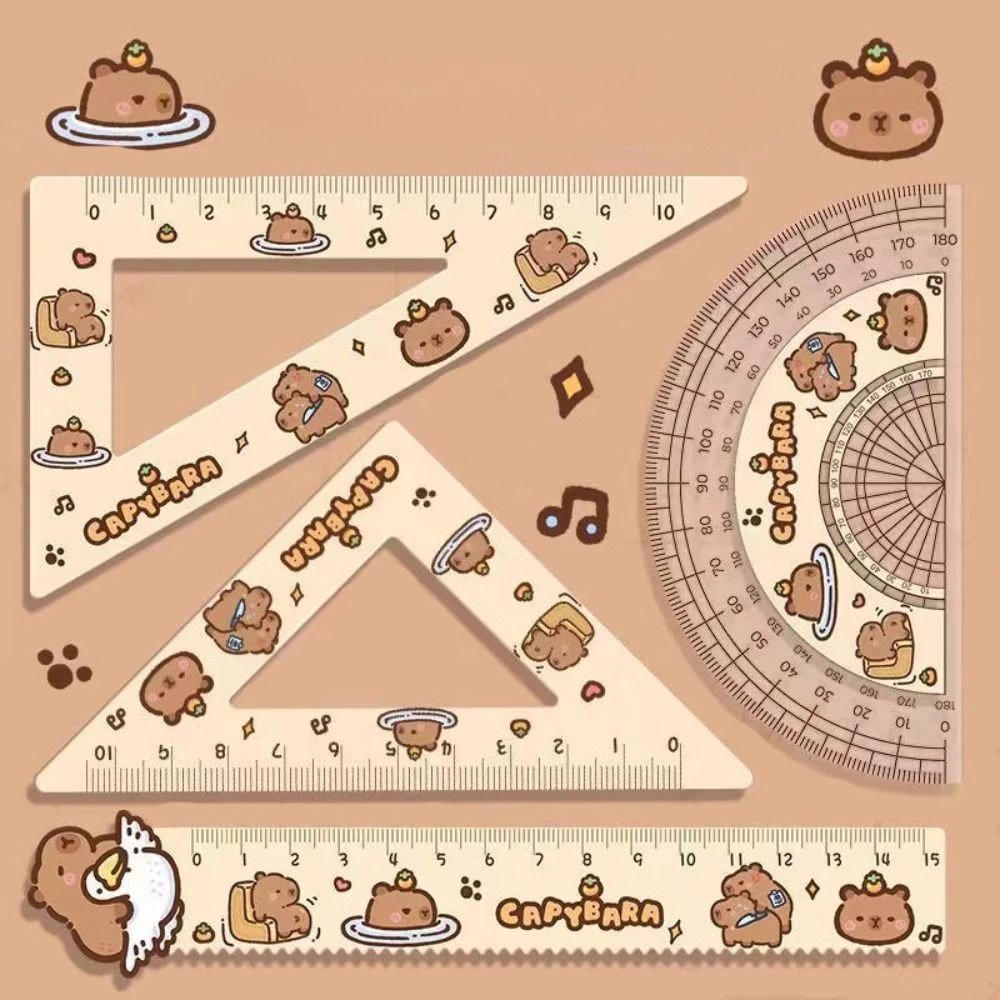 Creative Acrylic Capybara Set of Rulers Drawing Tools Cute Cartoon Soft Ruler Set Office Supplies Square
