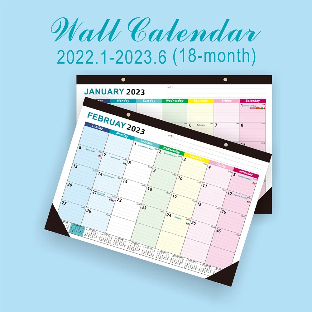 2023 English Edition Black Classic Wall Calendar 18 Months English Desk Calendar Schedule Planning Office Calendar Decoration