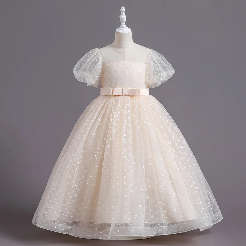 

Classic Plus Size Flower Girls Dresses For Wedding Fashion Ballgown Champagne Lace Pageant Floor Length Kids Birthday Gowns
