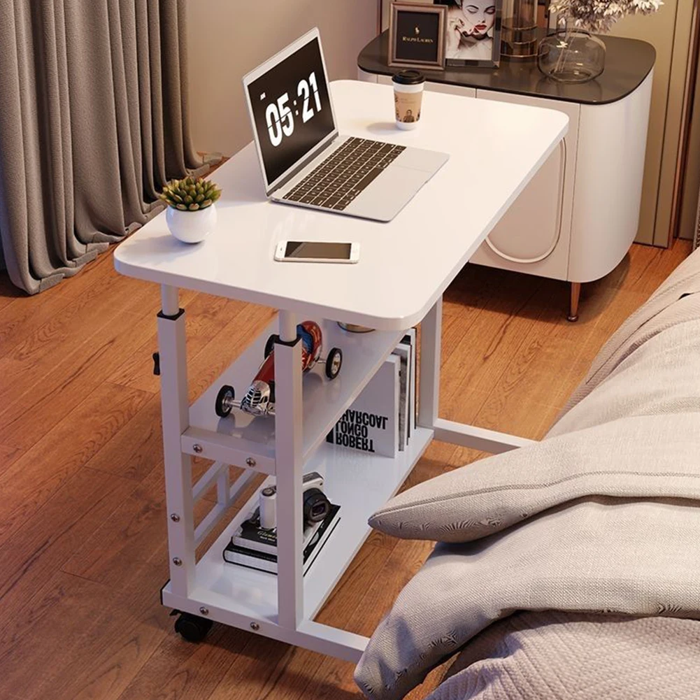 Height Adjustable Computer Desk Multi-Layer Storage Adjustable Bedside Laptop Desk Mobile Study Table with Rolling Wheel