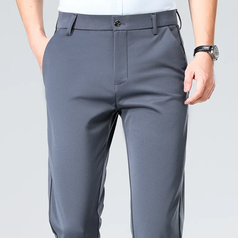 Men's Straight-leg Slim Fit Trousers Solid Color Business Attire