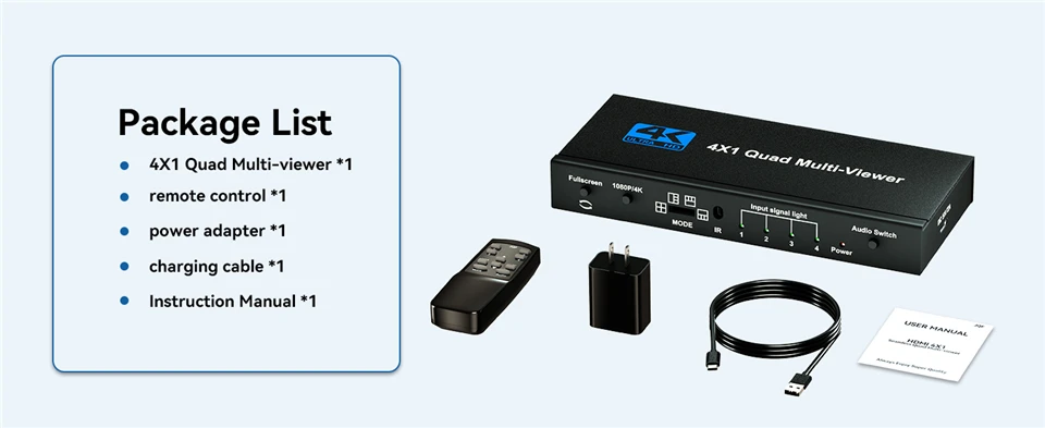 4K HDMI Quad Screen Multiviewer 4x1 1080P 4 in 1 out HDMI Multi Viewer Seamless