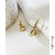 

Peri'sBox Elegant Temperament Cubic Zirconia Stainless Steel Drop Earring Golden 18 K Metal Dangle Earrings for Women Brinco