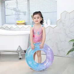 New Children Swimming Ring Unisex Star Sequined Lifebuoy Inflatable Floating Seat Suitable For Swimming Pool Water Park Blue