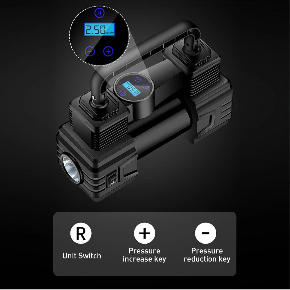Wireless Car Tire Pump Portable Auto Truck Electric Tire Inflator 12V Metal Air Compressor With Digital Pressure Gauge Light