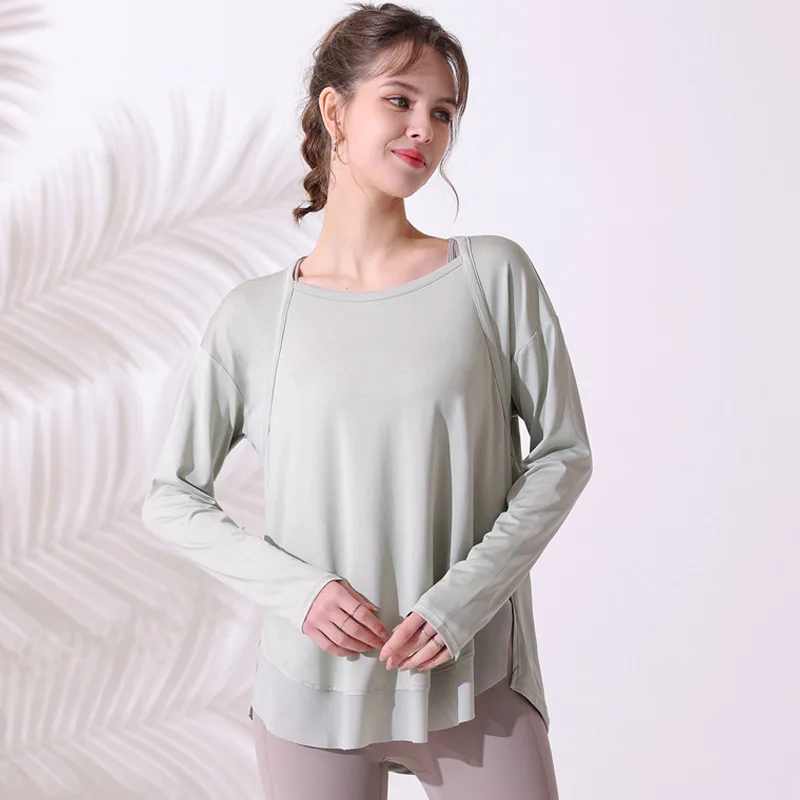 Long Sleeve Tees Sport Top For Women Shirts Loose Yoga Tops Cover