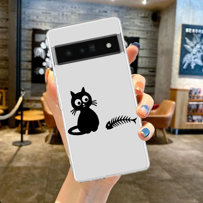 Clear Phone Case with Funny Black Cat Design - Soft TPU Cover