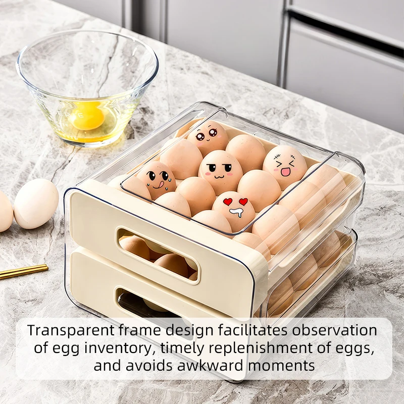 32 compartment capacity refrigerator egg organizer storage box, drawer style egg rack ,double-layer egg shelf preservation box 5