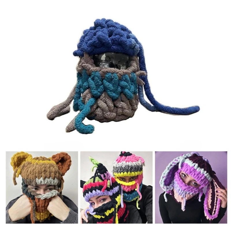 

Knit Rabbit/Bear Ear Balaclava for Girls Windproof Handmade Skiing Riding Hat