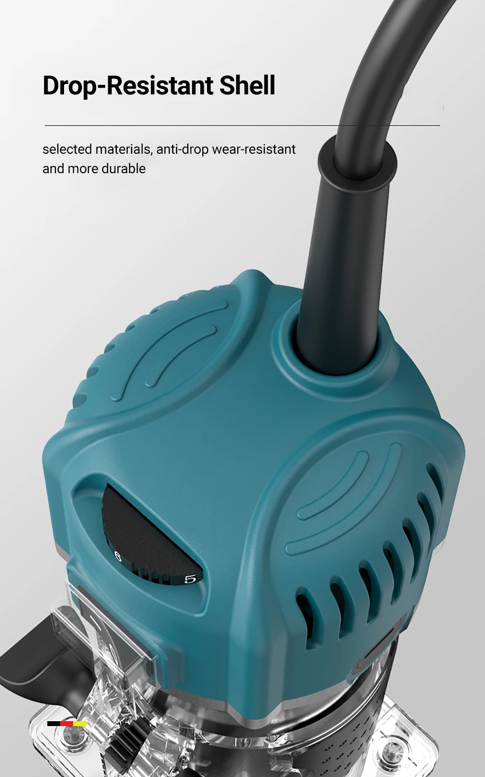 Compact Wood Router Tool Electric Hand Trimmer 6 Variable Speeds Woodworking Cutting Tool 33000RPM With 15PCS Router Bits 3
