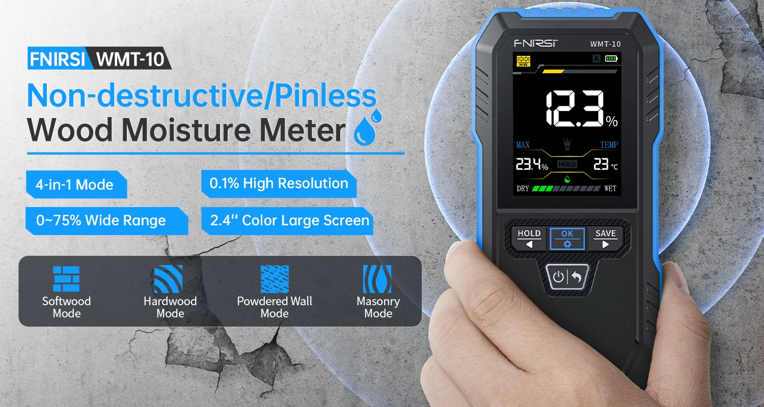 WMT-10 Hygrometer Inductive Wood Moisture Meter 17mm Measurement Depth