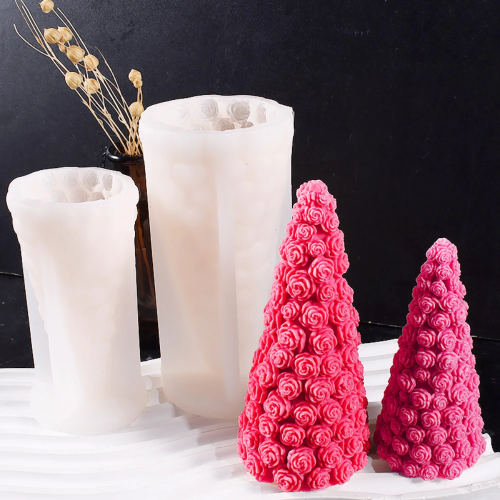 Description Picture 2 of itemRelief Rose Flower Candle Silicone Moulds Geometry Cone Soap Gypsum Making Set Romantic Wedding Decor Lover Chocolate Gift Molds