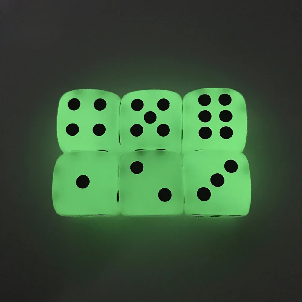 14mm Luminous Dice 6 Sided Glowing in Dark Digital Dice for Night Bar Pub KTV Entertainment Board Game Table Game 6pcs/lot game dice dice set acrylic dice