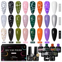 12PCS/SET Crackle Nail Polish Gel Set Green Cracking Nail Lacquer Quick Dry Gel Hybrid With Base Top Coat  Manicure Varnish Kit 1