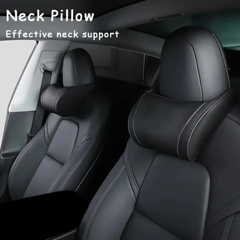 For Tesla Model3/Y Neck / Headrest Pillow Universal Car Neck Pillow For Rest Leather Memory Cotton Accessory