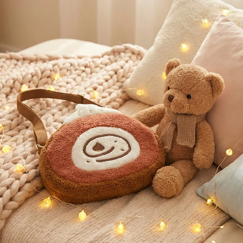 맛있는 디저트 가방 시리즈 플러시 크로스바디 동전 지갑 가방 인형 화려한 스위스롤 장난감 베개 귀여운 부드러운 선물 어린이용