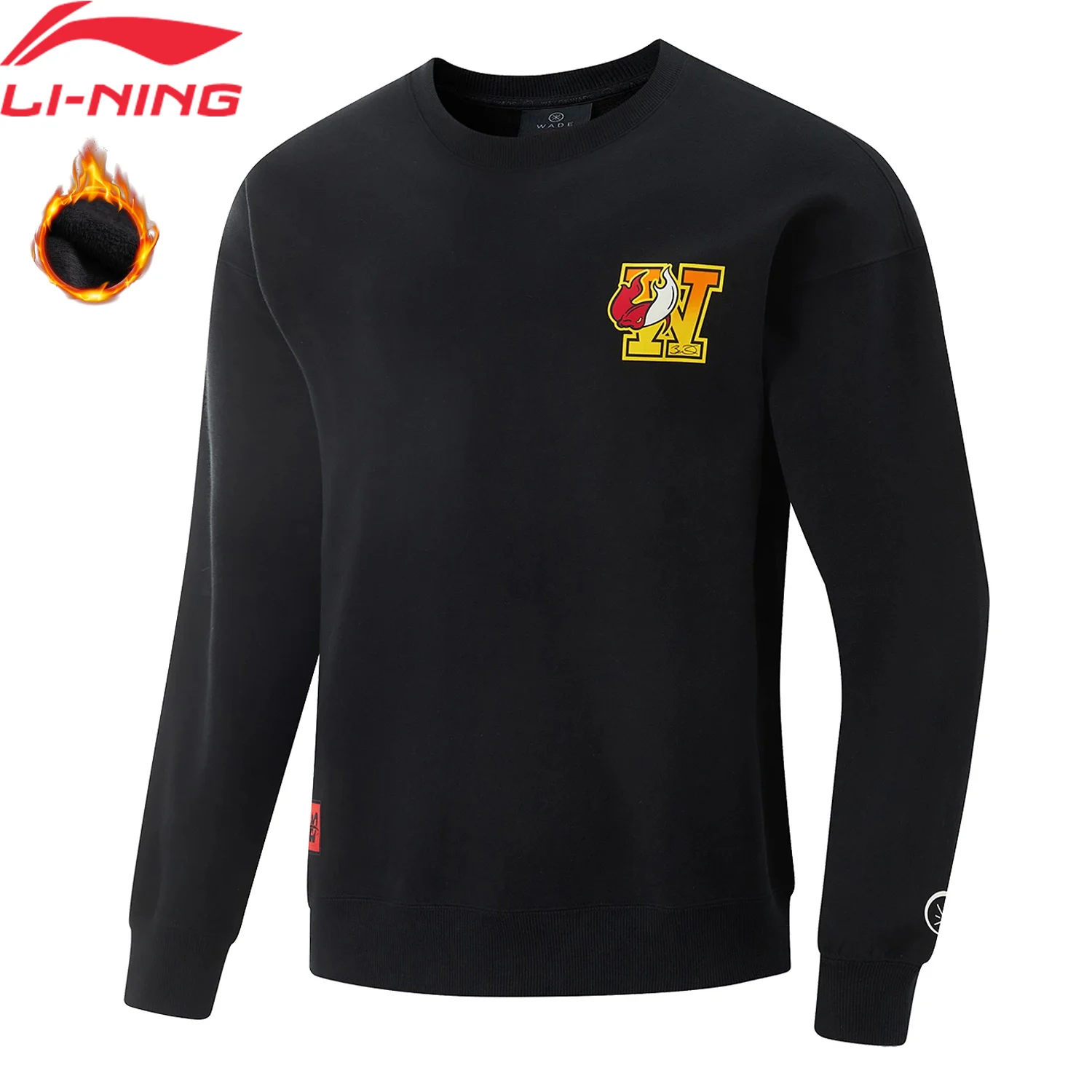 Li-Ning Men Wade Sweatshirt Long Sleeve WARM AT Winter Fleece 74%Cotton 26%Polyester Loose Fit LiNing Sports Pullover AWDV889