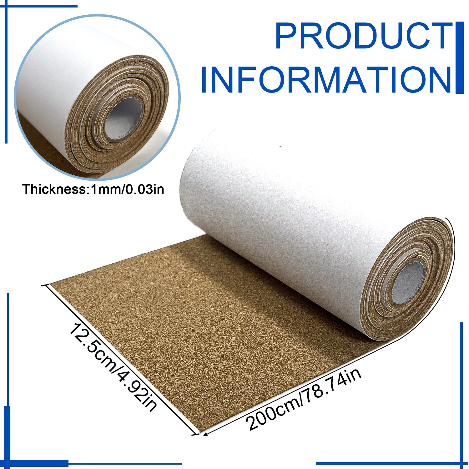 12.5x200cm 자체 접착식 코르크 롤 1mm 또는 2mm 두께 선택 가능 다기능 천연 코르크 라이너 게시판 벽 장