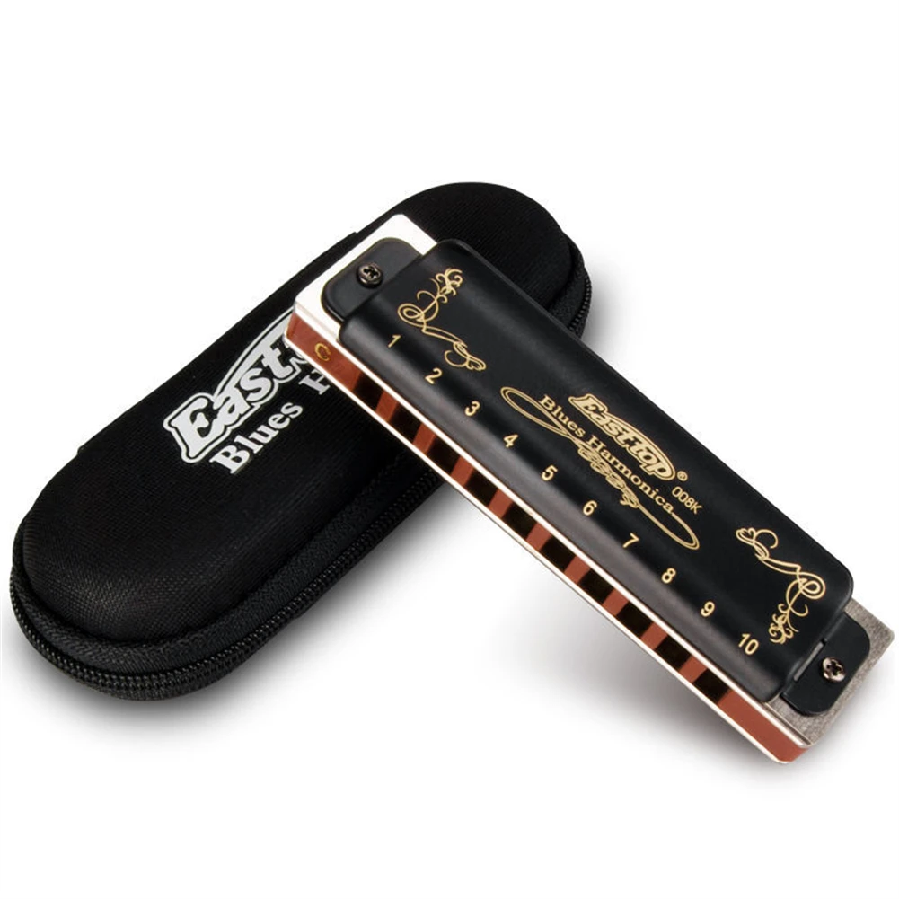 Easttop 10 Holes Harmonica Blues Harp Mouth Organ Professional Key Of A B C D E F G Black T008K Birthday Present Gift With Box