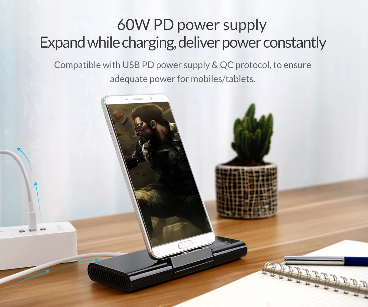 USB Hub Adapter Type C Docking Station USB Port Adaptor USB Hub Converter Cable Converter Docking Station Type C OTG Adapter ORICO USB C HUB Dex Station 5-in-1 HDMI-Compatible with PD60W USB3.0 5Gbps RJ45 Port Meeting for Samsung S20 Note 20 Huawei P40