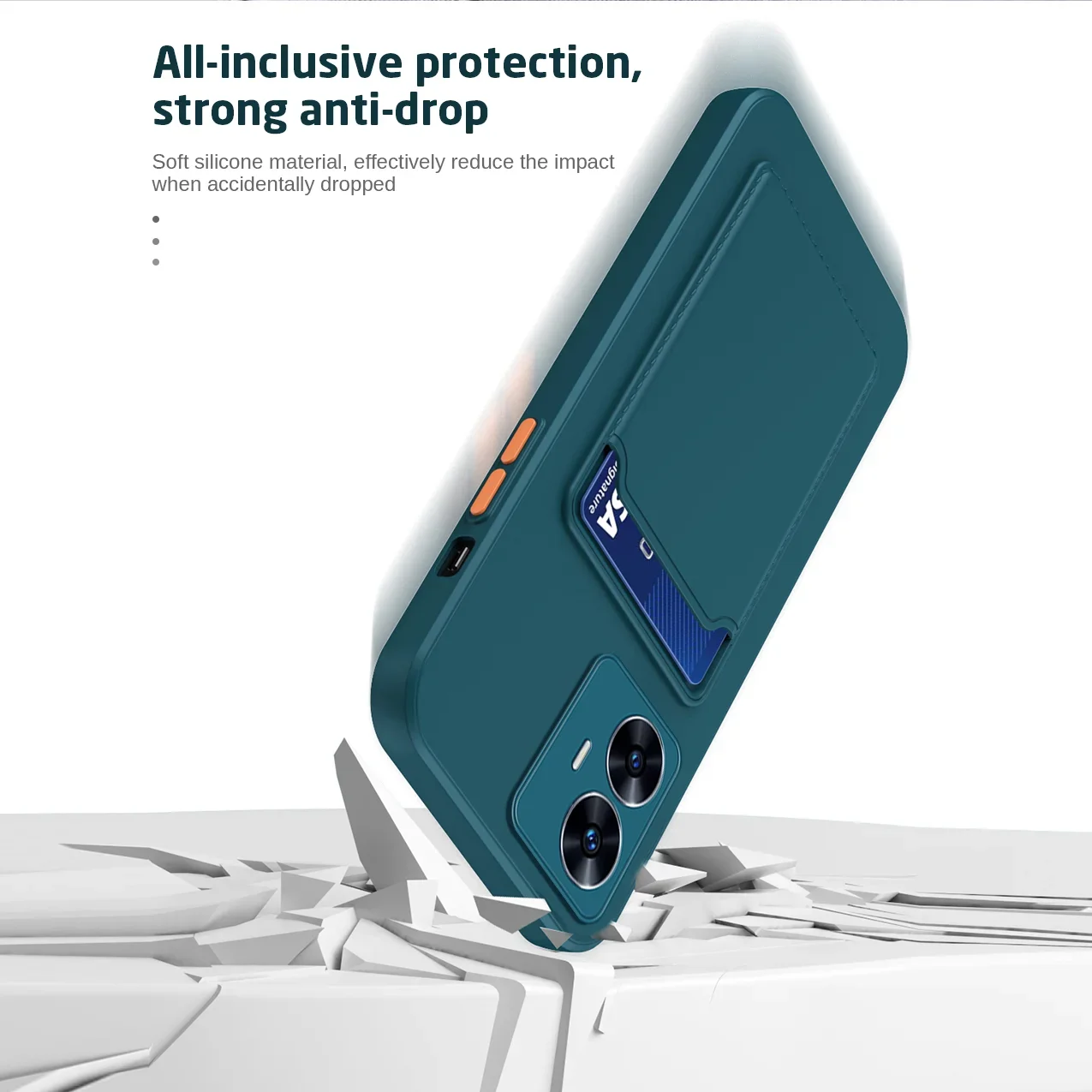 Candy Color Silicone Card Slot Wallet Holder with Camera Protection – Soft Back Cover