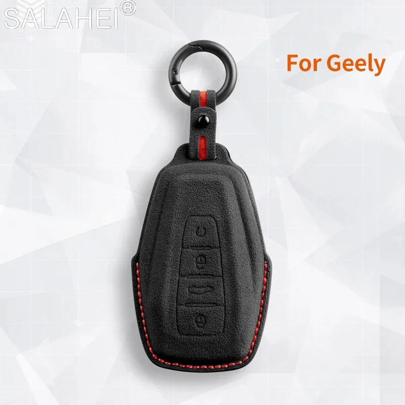 

Suede Leather Car Key Shell Case For Geely Coolray X6 X7 EX7 Geometry C Emgrand Global Kulrey Hawk GX7 Okavango NL3 SUV GT GC9