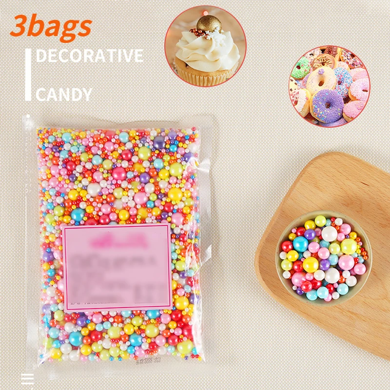 

3bags Edible Beads Cake Decor Mix Color Pearl Sugar Ball Fondant Baking Sprinkles Sugar Candy Ball Wedding DIY Cake Decoration