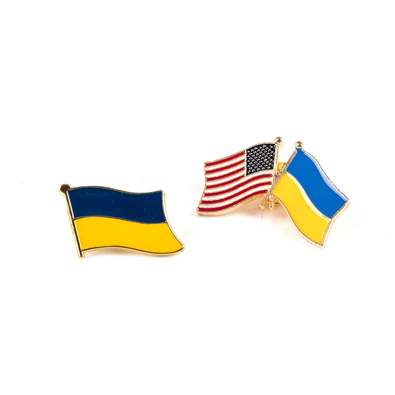 Flag Lapel Pin U.S.A & Ukraine Brooch Friendship Badge 1Pc