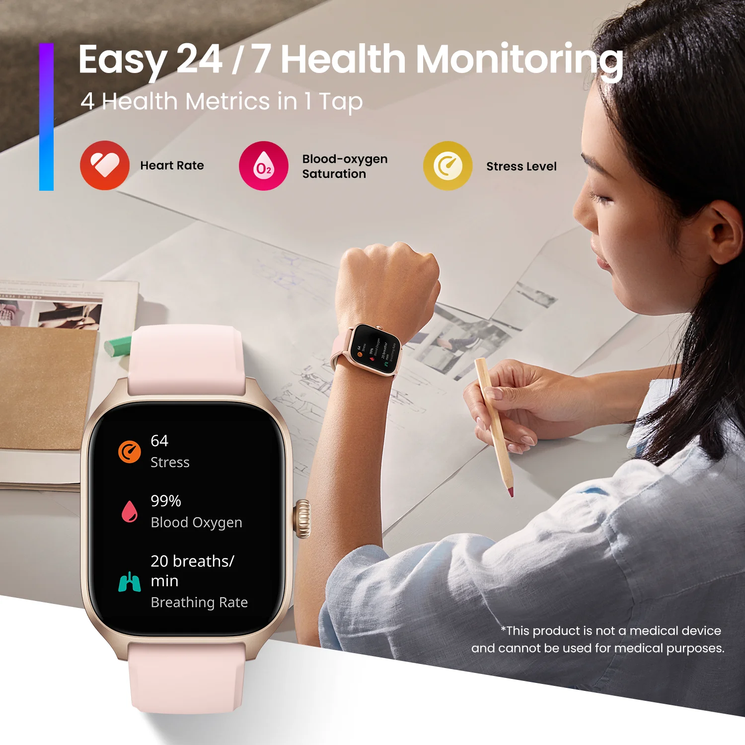  Amazfit GTS 3 - Reloj inteligente para mujer, Alexa integrado,  rastreador de salud y fitness con GPS, 150 modos deportivos, pantalla  AMOLED de 1.75 pulgadas, duración de la batería de 12