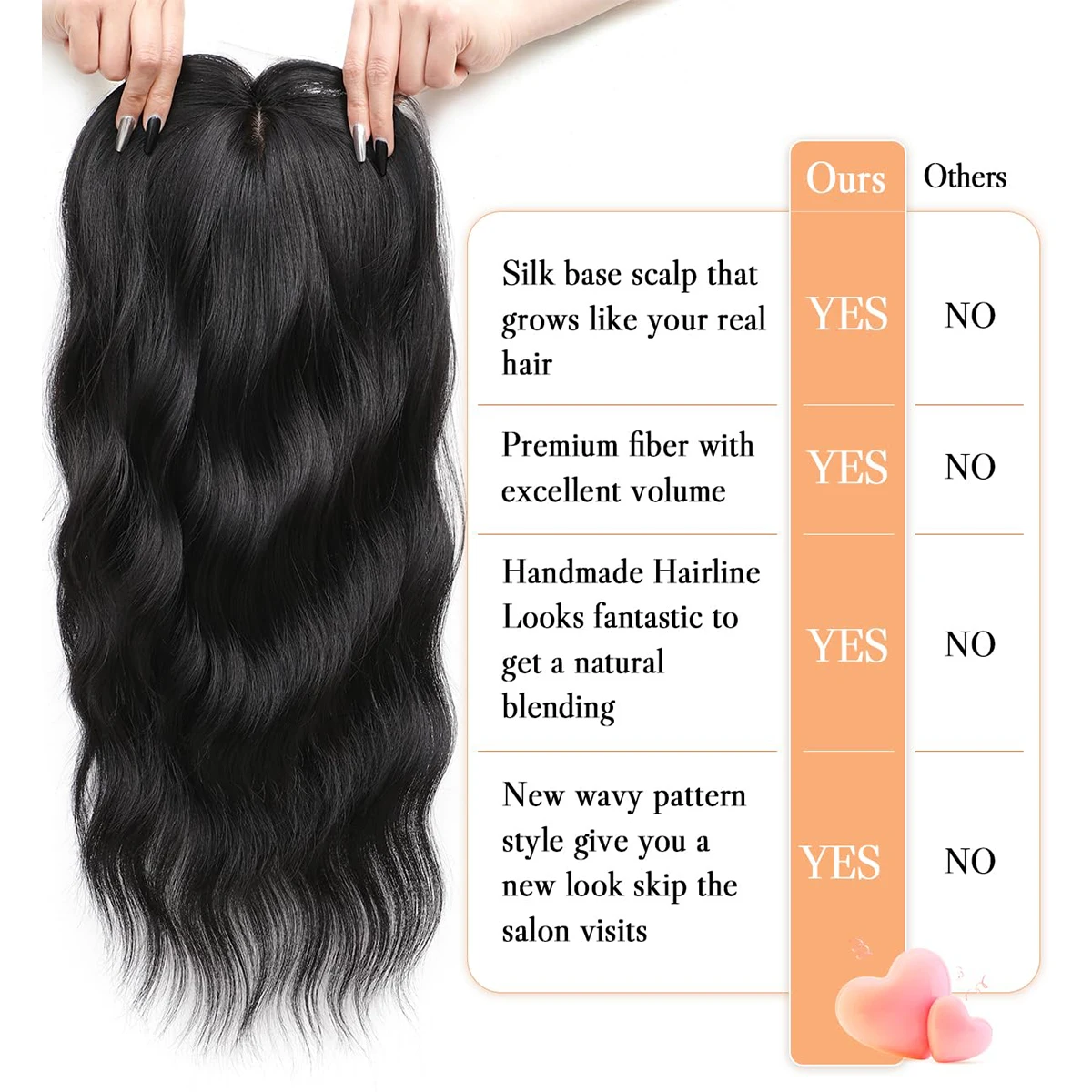 22 inches Synthetic Topper Wigs Wavy Hairpin Clip On Hair Extension Piece Naturally Curly for Woman hair extensions hair toppers