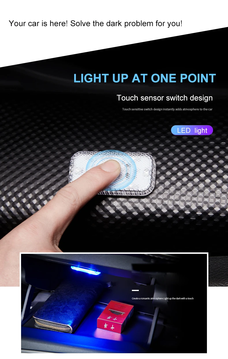 LED car light glowing in dark interior