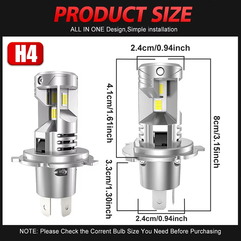 H4 LED 캔버스 헤드라이트 12V 9003 HB2 상/하향등 오토바이 헤드램프 초고휘도 5개 5570 CSP 터보 H4 LED 전구 (팬 포함)