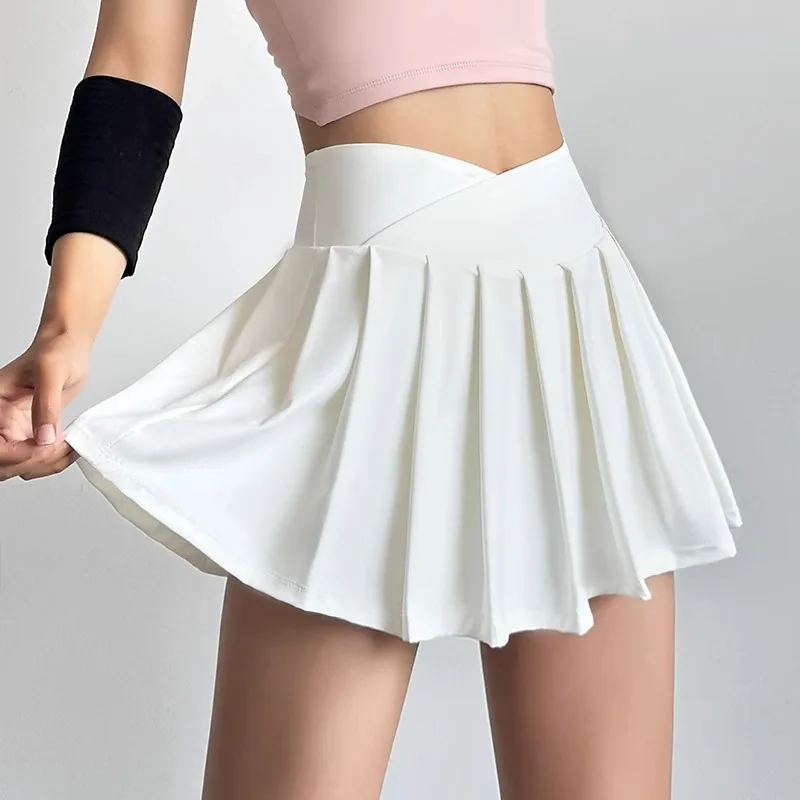 Sport Kurzen Rock frauen Sommer Anti Glare Yoga Hosen Fitness Kleidung Schnell Trocknend Atmungsaktiv Hohe Taille Plissee Tennis Rock